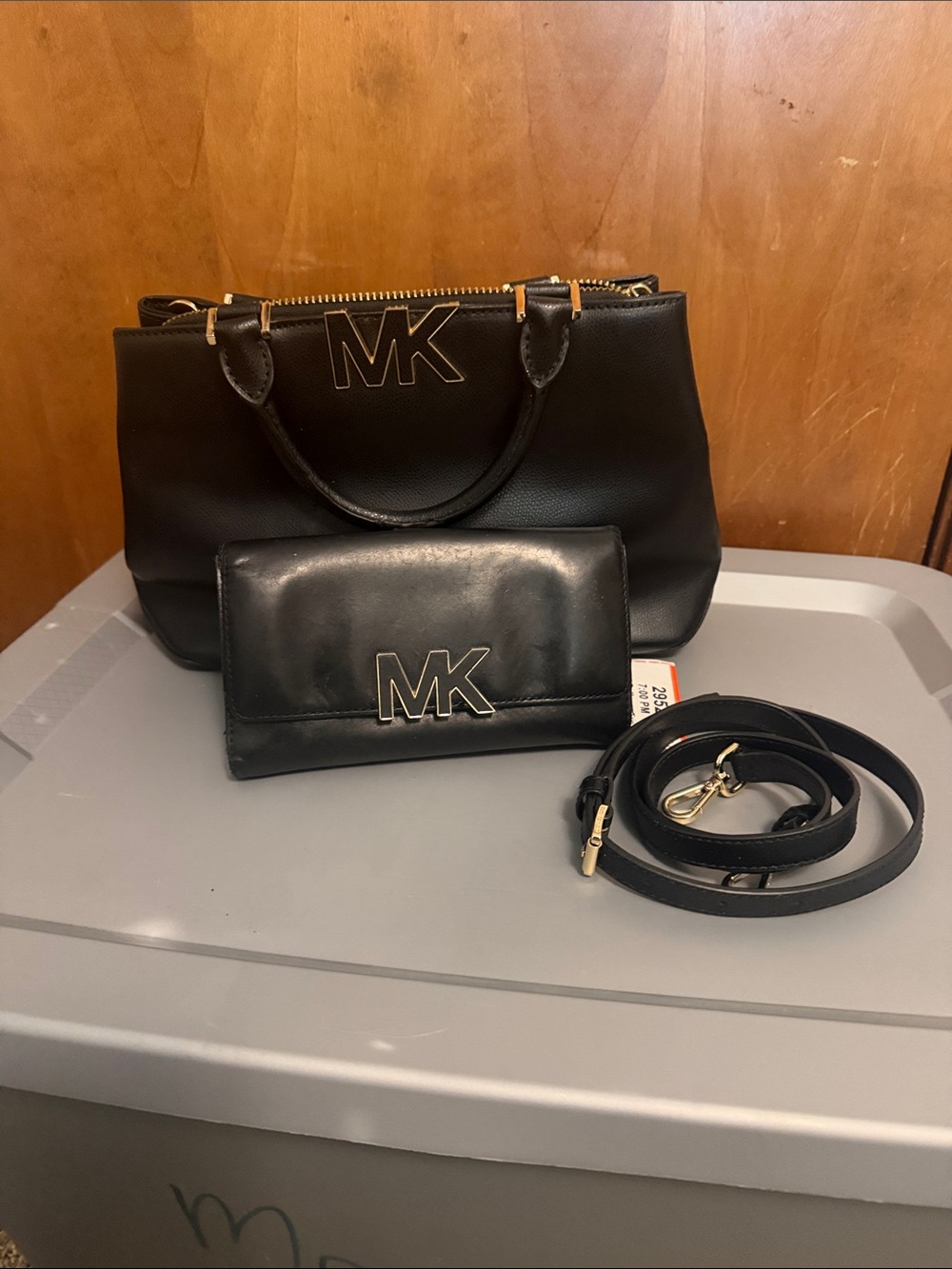Michael Kors Black Leather Satchel with Matching Wallet and Strap